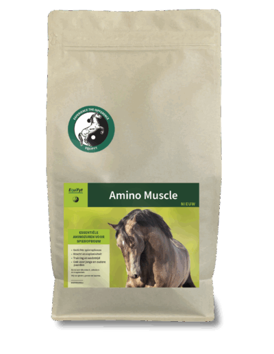 EquiFyt Amino Muscle Pferdefutter in beiger Verpackung mit grünem Label und Pferdemotiv